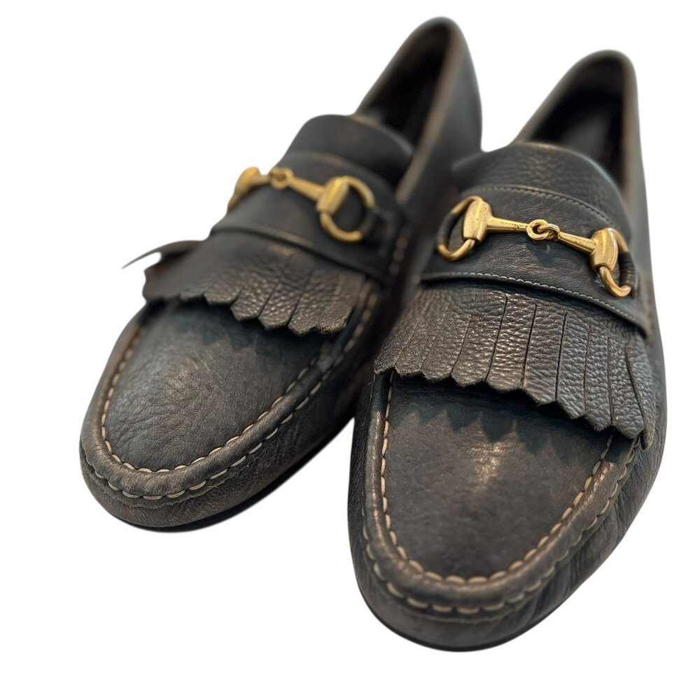 Men's Gucci Leather Loafers Horse Bit Slip On Shoes Size 9.5D